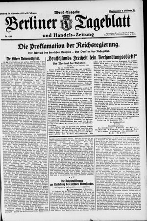 Berliner Tageblatt und Handels-Zeitung vom 26.09.1923