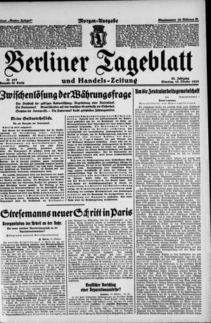 Berliner Tageblatt und Handels-Zeitung vom 16.10.1923
