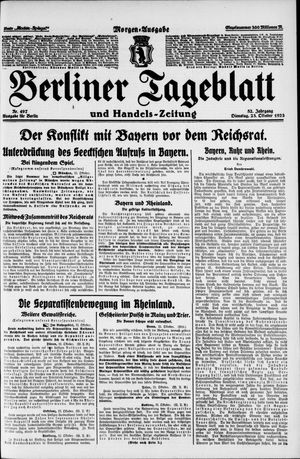 Berliner Tageblatt und Handels-Zeitung vom 23.10.1923