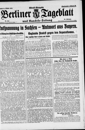 Berliner Tageblatt und Handels-Zeitung vom 31.10.1923