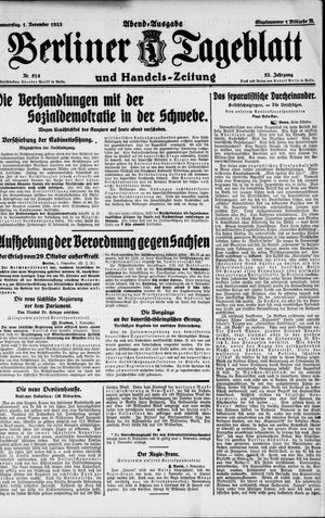 Berliner Tageblatt und Handels-Zeitung vom 01.11.1923