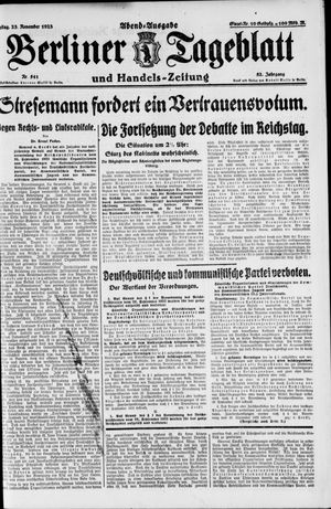 Berliner Tageblatt und Handels-Zeitung vom 23.11.1923