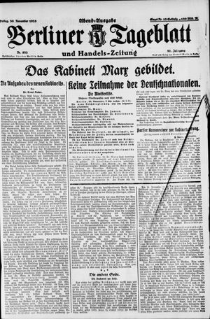 Berliner Tageblatt und Handels-Zeitung vom 30.11.1923