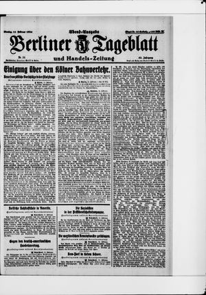 Berliner Tageblatt und Handels-Zeitung vom 11.02.1924