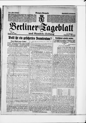 Berliner Tageblatt und Handels-Zeitung vom 01.05.1924