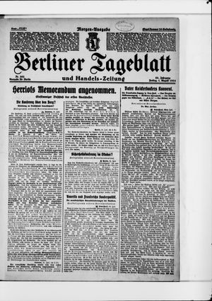 Berliner Tageblatt und Handels-Zeitung on Aug 1, 1924