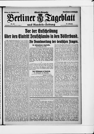 Berliner Tageblatt und Handels-Zeitung on Sep 22, 1924