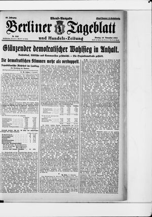 Berliner Tageblatt und Handels-Zeitung vom 10.11.1924