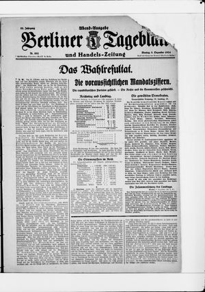 Berliner Tageblatt und Handels-Zeitung vom 08.12.1924
