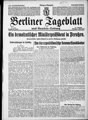 Berliner Tageblatt und Handels-Zeitung on Apr 1, 1925