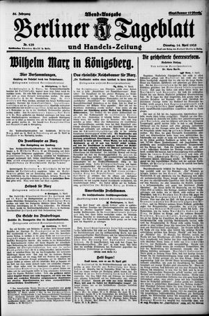 Berliner Tageblatt und Handels-Zeitung vom 14.04.1925