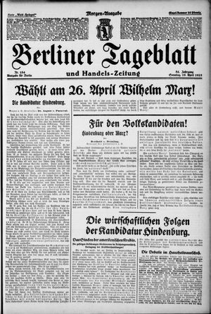 Berliner Tageblatt und Handels-Zeitung vom 19.04.1925