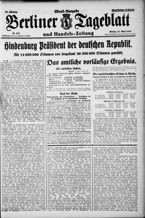 Berliner Tageblatt und Handels-Zeitung vom 27.04.1925