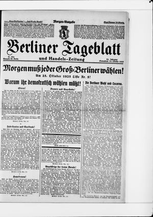 Berliner Tageblatt und Handels-Zeitung vom 24.10.1925