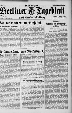 Berliner Tageblatt und Handels-Zeitung on Feb 9, 1926