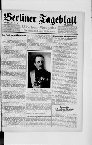 Berliner Tageblatt und Handels-Zeitung vom 22.04.1926