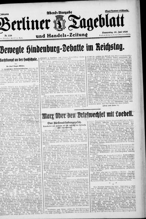 Berliner Tageblatt und Handels-Zeitung vom 10.06.1926