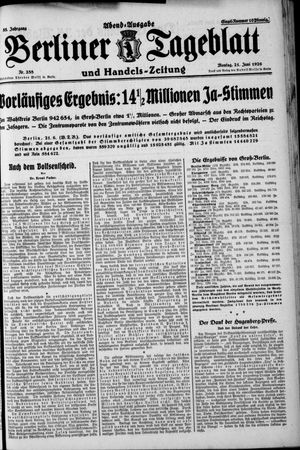 Berliner Tageblatt und Handels-Zeitung on Jun 21, 1926