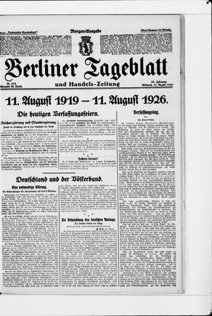 Berliner Tageblatt und Handels-Zeitung vom 11.08.1926