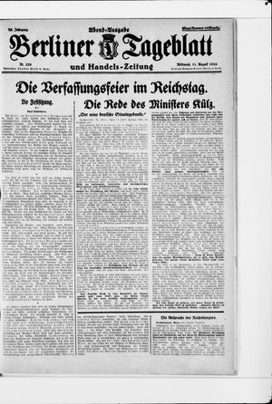 Berliner Tageblatt und Handels-Zeitung vom 11.08.1926