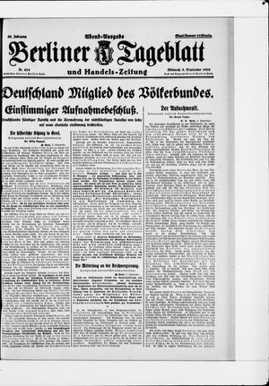 Berliner Tageblatt und Handels-Zeitung vom 08.09.1926