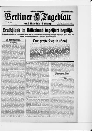 Berliner Tageblatt und Handels-Zeitung vom 10.09.1926