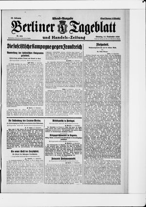 Berliner Tageblatt und Handels-Zeitung on Sep 14, 1926