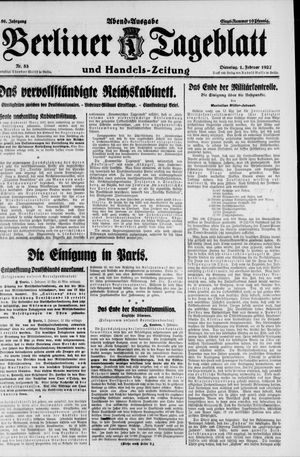 Berliner Tageblatt und Handels-Zeitung vom 01.02.1927