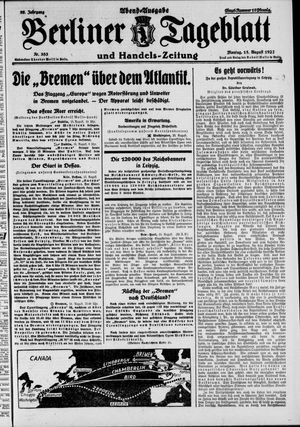 Berliner Tageblatt und Handels-Zeitung vom 15.08.1927