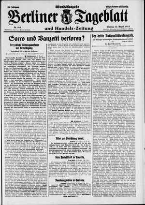 Berliner Tageblatt und Handels-Zeitung vom 22.08.1927