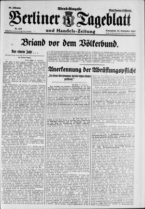 Berliner Tageblatt und Handels-Zeitung vom 10.09.1927