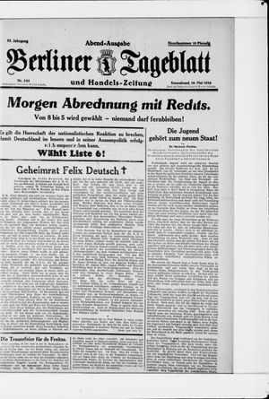 Berliner Tageblatt und Handels-Zeitung vom 19.05.1928