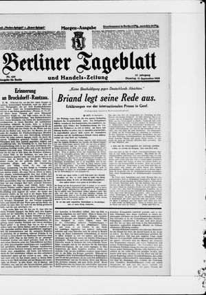 Berliner Tageblatt und Handels-Zeitung vom 11.09.1928