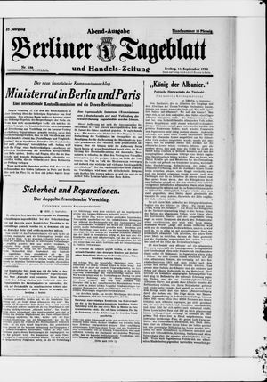 Berliner Tageblatt und Handels-Zeitung vom 14.09.1928
