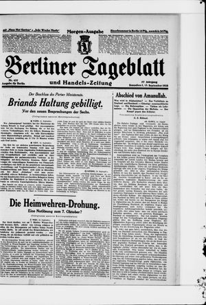 Berliner Tageblatt und Handels-Zeitung vom 15.09.1928