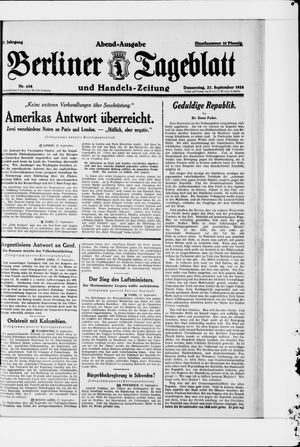 Berliner Tageblatt und Handels-Zeitung vom 27.09.1928
