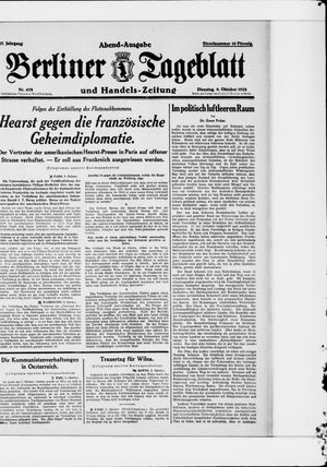Berliner Tageblatt und Handels-Zeitung vom 09.10.1928