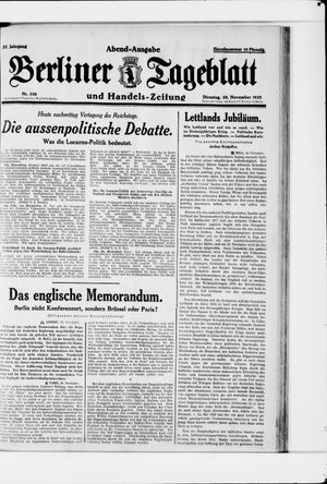 Berliner Tageblatt und Handels-Zeitung vom 20.11.1928