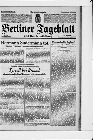 Berliner Tageblatt und Handels-Zeitung vom 22.11.1928