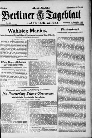 Berliner Tageblatt und Handels-Zeitung vom 13.12.1928