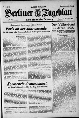 Berliner Tageblatt und Handels-Zeitung vom 31.12.1928