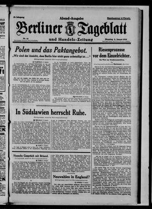 Berliner Tageblatt und Handels-Zeitung vom 08.01.1929