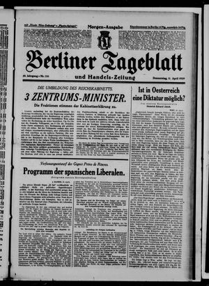 Berliner Tageblatt und Handels-Zeitung vom 11.04.1929