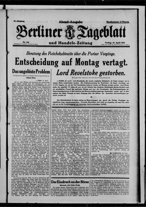 Berliner Tageblatt und Handels-Zeitung vom 19.04.1929