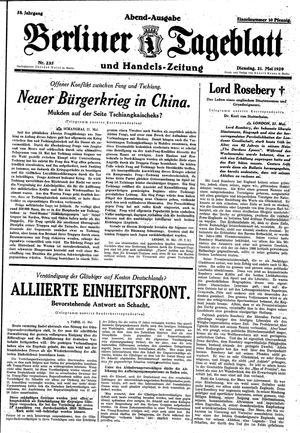 Berliner Tageblatt und Handels-Zeitung vom 21.05.1929