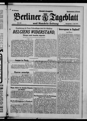 Berliner Tageblatt und Handels-Zeitung vom 01.06.1929