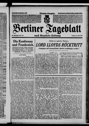 Berliner Tageblatt und Handels-Zeitung vom 26.07.1929