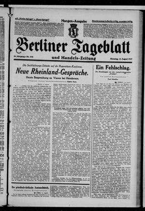 Berliner Tageblatt und Handels-Zeitung vom 13.08.1929