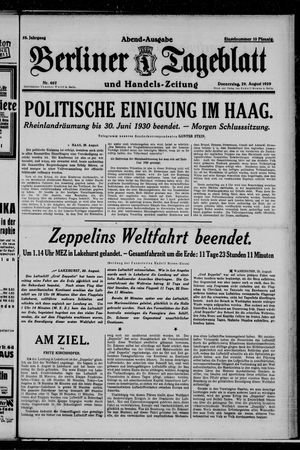 Berliner Tageblatt und Handels-Zeitung on Aug 29, 1929