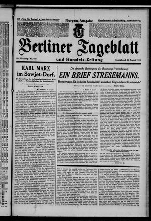 Berliner Tageblatt und Handels-Zeitung vom 31.08.1929
